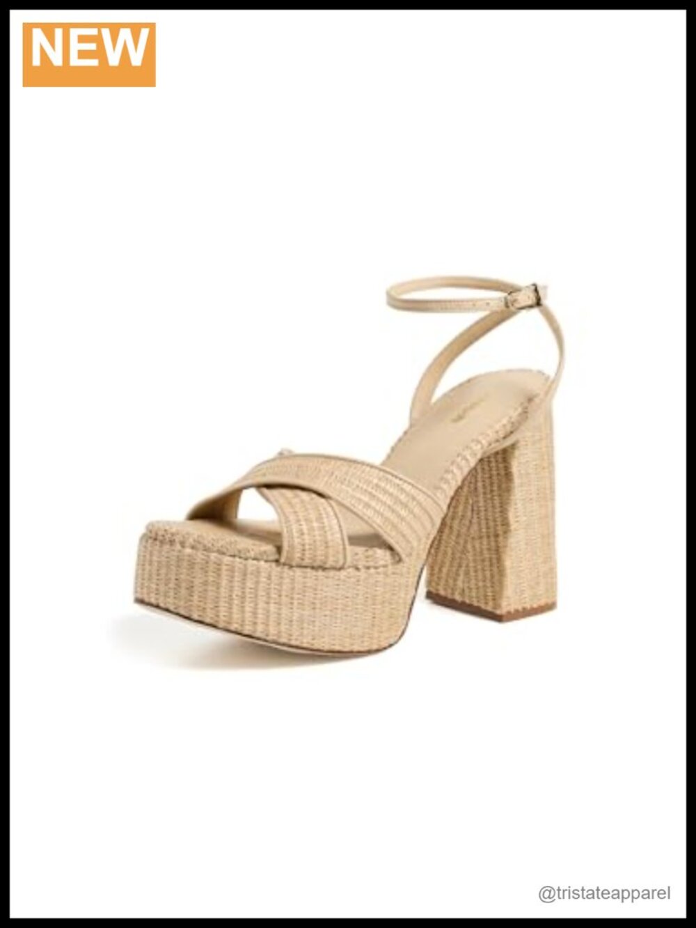 Platform Sandals with Leather Piping Chunky Heel Raffia Sole